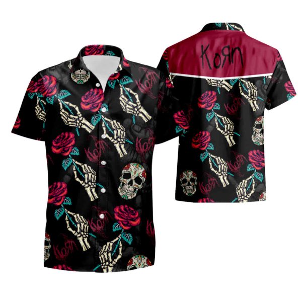 Korn Band Rose Skull Hawaiian Shirt summer shirt Jezsport.com