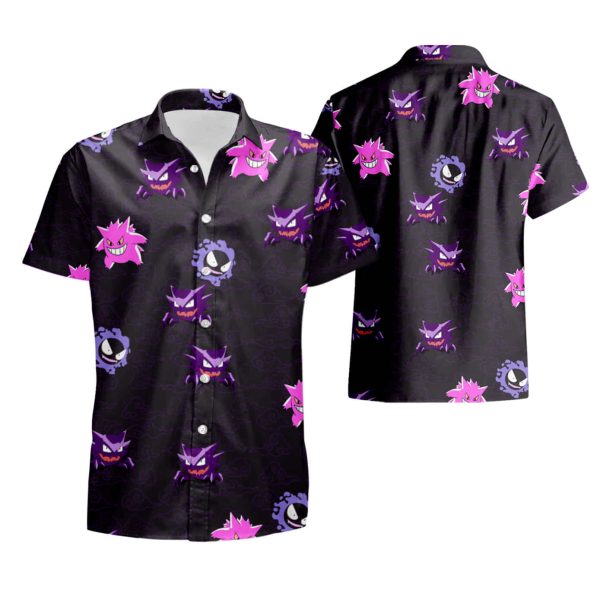 Men Gengar Pokemon Pattern Short Sleeve Hawaiian Shirt summer shirt Jezsport.com
