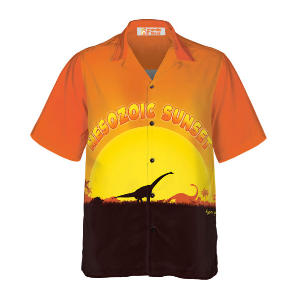 Mesozoic Sunset Dinosaur Hawaiian Shirt Jezsport.com