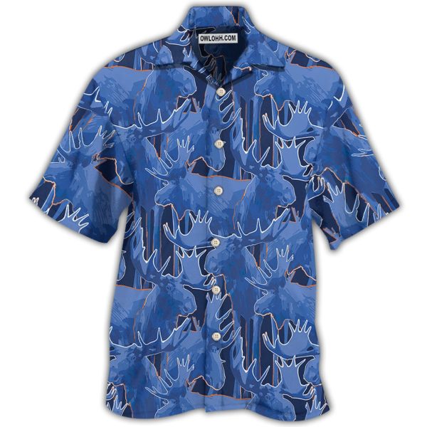 Moose Blue Beautiful Moose - Hawaiian Shirt Jezsport.com