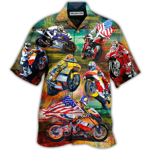 Motorcycle Racing America Flag - Hawaiian Shirt Jezsport.com