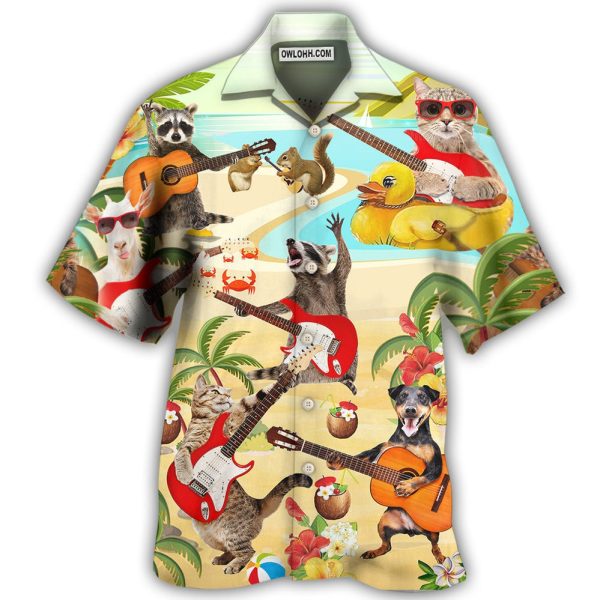 Guitar Music Animals With Flower - Hawaiian Shirt Jezsport.com