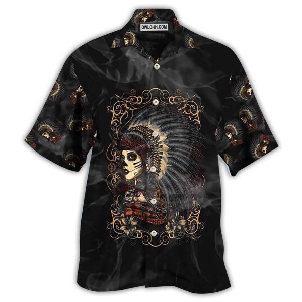 Native Girl Skull Style Dark - Hawaiian Shirt Jezsport.com