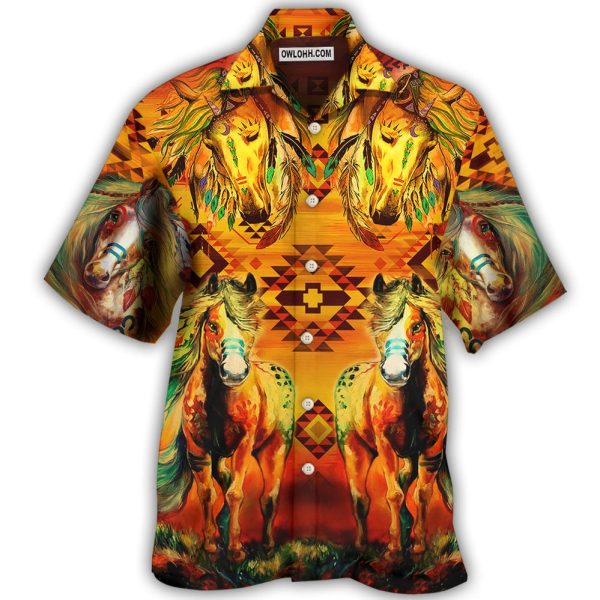 Native Horse Love Peace Life Sunset Pattern - Hawaiian Shirt Jezsport.com