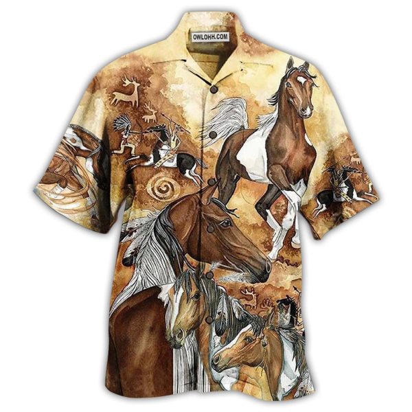 Native Horses Run Away Vintage - Hawaiian Shirt Jezsport.com