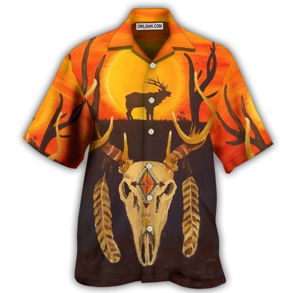 Native Skull Style Love Peace Orange - Hawaiian Shirt Jezsport.com