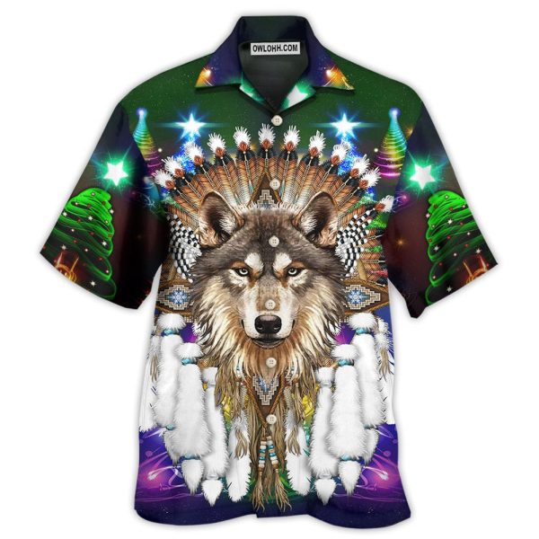 Native Wolf And Merry Christmas Cool - Hawaiian Shirt Jezsport.com