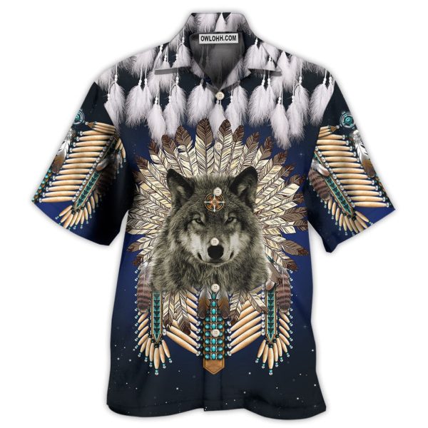 Native Wolf Feathers Dark Style - Hawaiian Shirt Jezsport.com