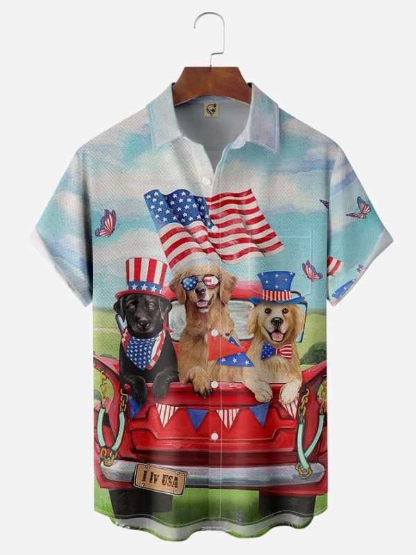 Dogs Car Chest Pocket Short Sleeve Casual Shirt Hawaiian Shirt Jezsport.com