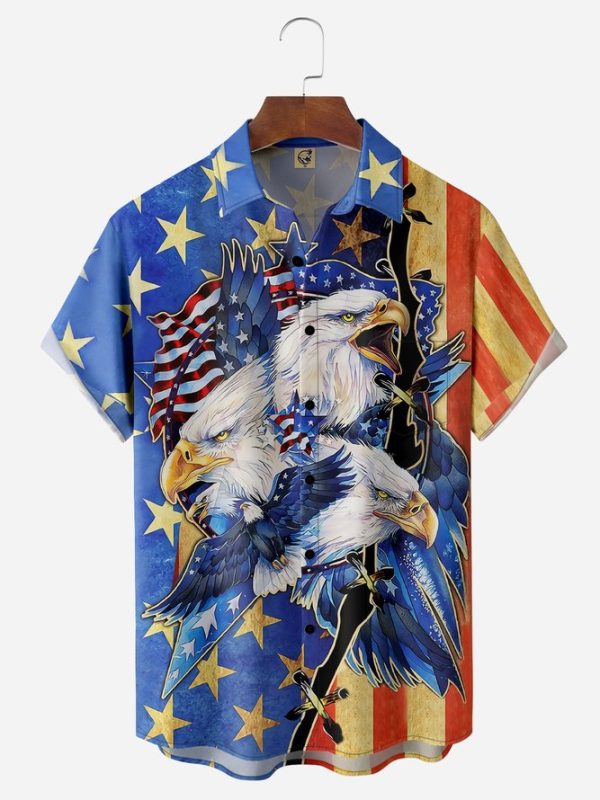 USA Flag Eagle Chest Pocket Short Sleeve Casual Shirt Hawaiian Shirt Jezsport.com