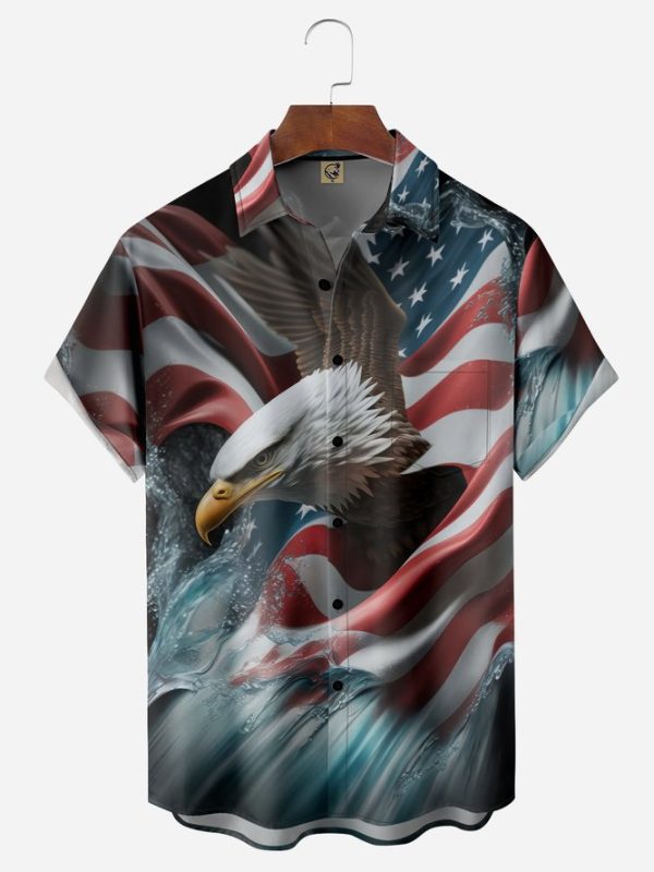 Indepndence Day Flag Chest Pocket Short Sleeve Shirt Hawaiian Shirt Jezsport.com