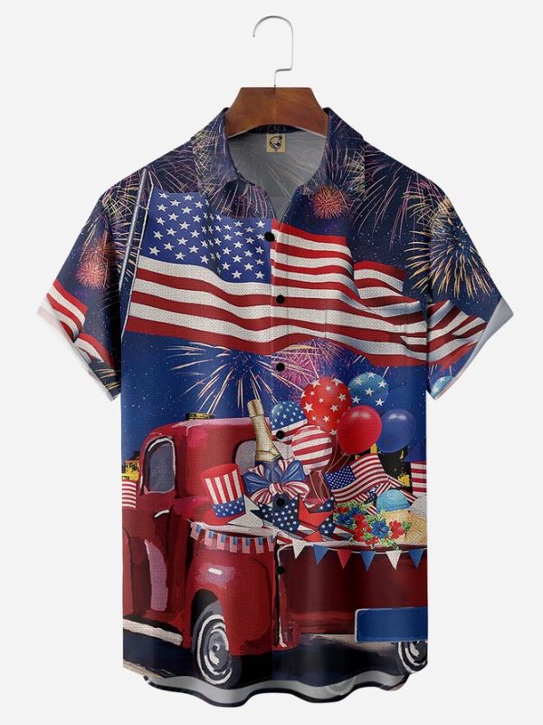 Independence Day Flag Chest Pocket Short Sleeve Shirt Hawaiian Shirt Jezsport.com