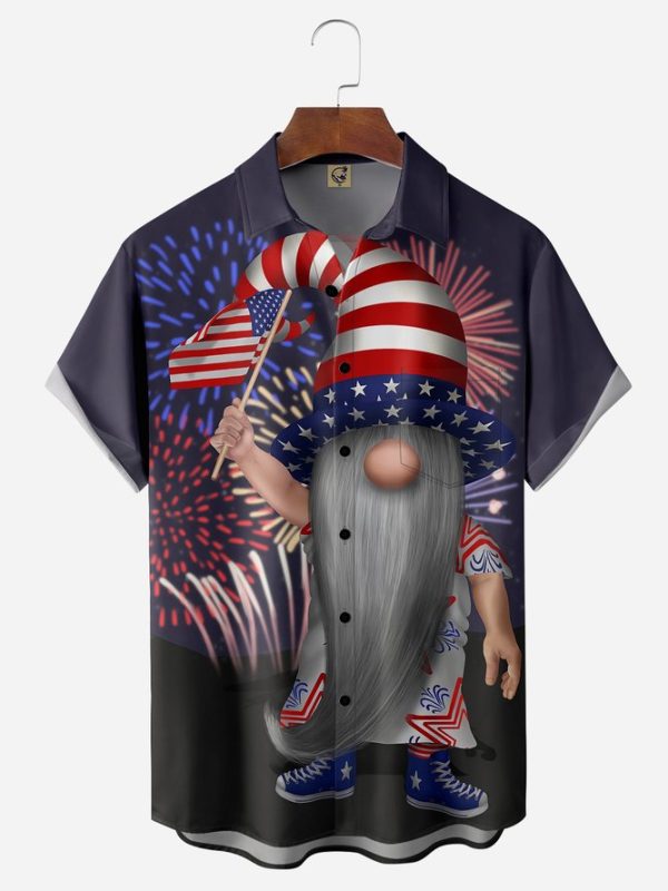 American Flag Gnome Chest Pocket Short Sleeve Casual Shirt Hawaiian Shirt Jezsport.com