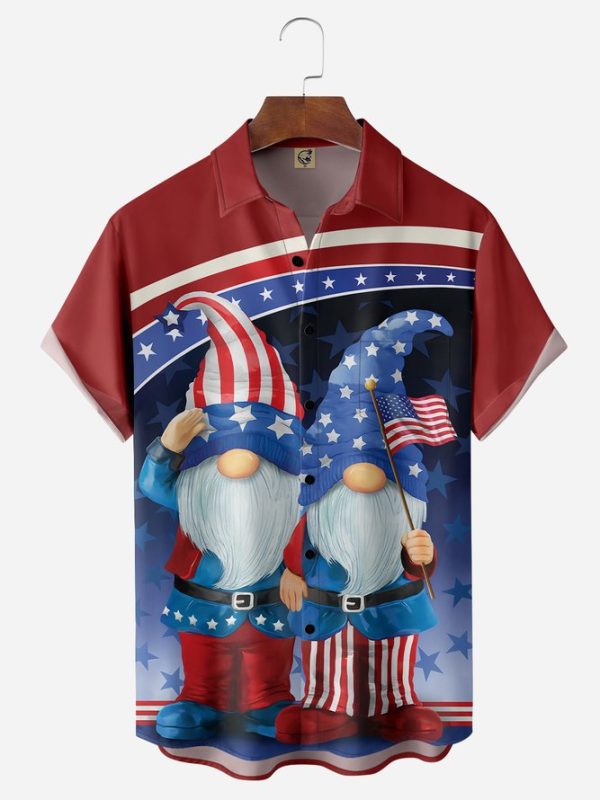 Independence Day Flag Gnomes Chest Pocket Short Sleeve Shirt Hawaiian Shirt Jezsport.com