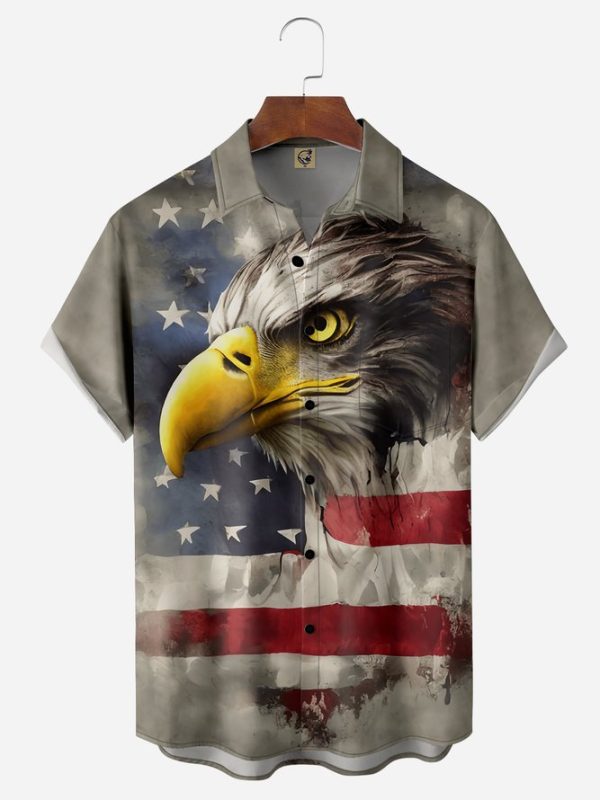 American Flag Eagle Chest Pocket Short Sleeve Casual Shirt Hawaiian Shirt Jezsport.com