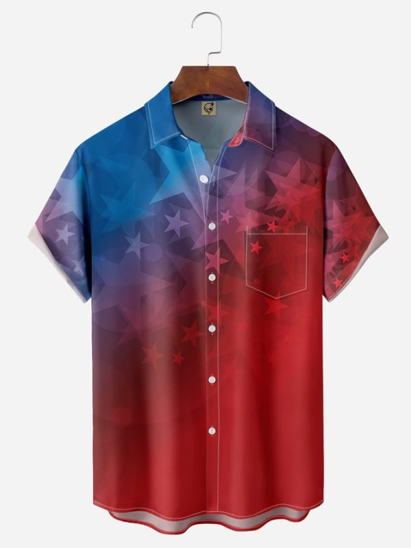 Independence Day Flag Chest Pocket Short Sleeve Shirt Hawaiian Shirt Jezsport.com