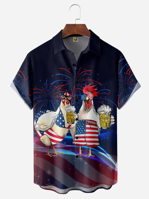 American Flag Fun Chicken Chest Hawaiian Shirt Jezsport.com