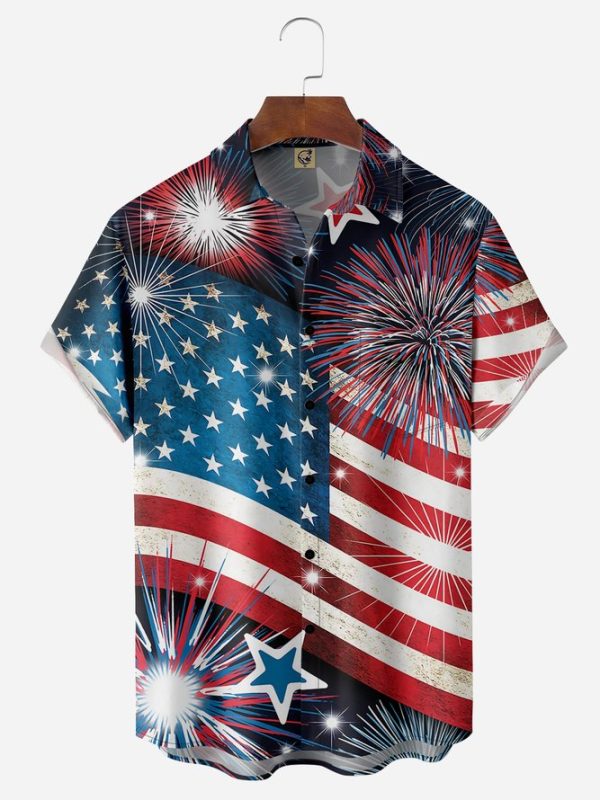 Indepndence Day Flag Chest Pocket Short Sleeve Shirt Hawaiian Shirt Jezsport.com