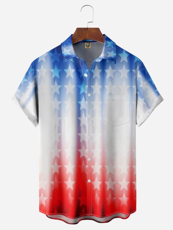 American Flag Chest Pocket Short Sleeve Casual Shirt Hawaiian Shirt Jezsport.com