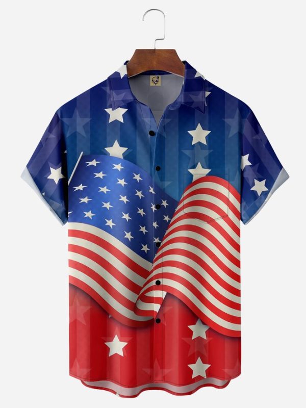 American Flag Chest Pocket Short Sleeve Casual Shirt Hawaiian Shirt Jezsport.com