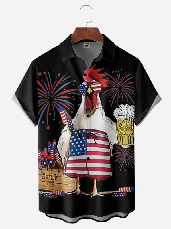 American Flag Rooster Chest Pocket Short Sleeve Casual Shirt Hawaiian Shirt Jezsport.com