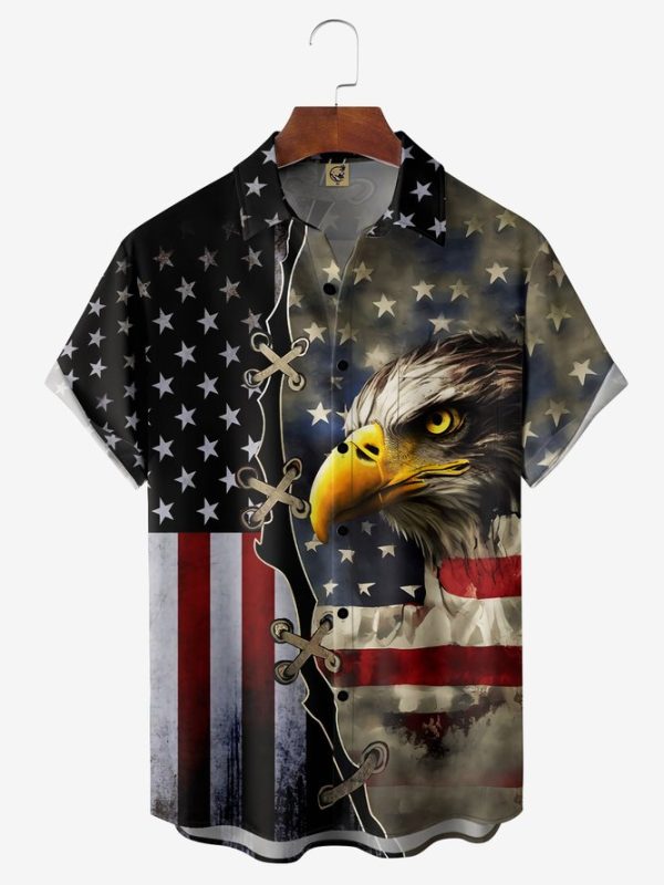 American Flag Eagle Chest Pocket Short Sleeve Casual Shirt Hawaiian Shirt Jezsport.com