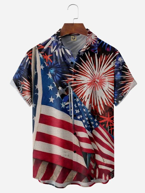 Indepndence Day Flag Chest Pocket Short Sleeve Shirt Hawaiian Shirt Jezsport.com