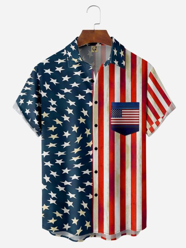 American Flag Chest Pocket Short Sleeve Casual Shirt Hawaiian Shirt Jezsport.com