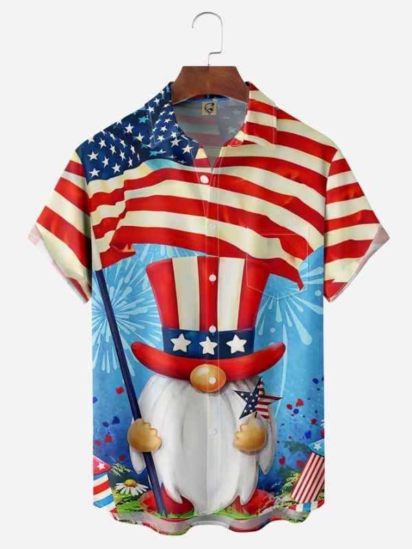 American Flag Gnomes Chest Pocket Short Sleeve Casual Shirt Hawaiian Shirt Jezsport.com