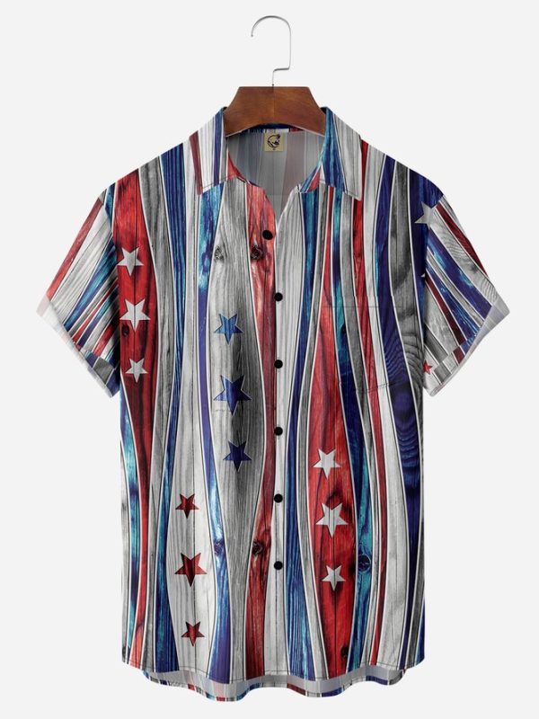 American Flag Striped Chest Pocket Short Sleeve Casual Shirt Hawaiian Shirt Jezsport.com