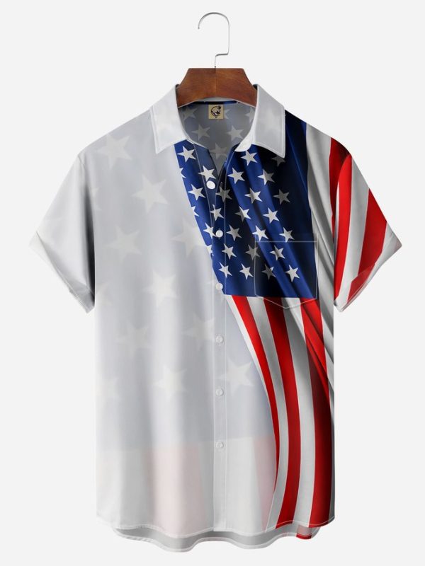 American Flag Chest Pocket Short Sleeve Casual Shirt Hawaiian Shirt Jezsport.com