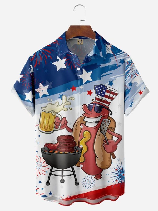 American Flag Sausage Chest Pocket Short Sleeve Shirt Hawaiian Shirt Jezsport.com