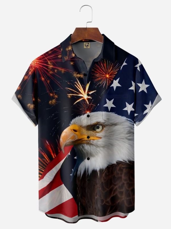 American Flag Chest Pocket Short Sleeve Casual Shirt Hawaiian Shirt Jezsport.com