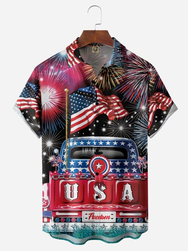 American Flag Car Chest Pocket Short Sleeve Casual Shirt Hawaiian Shirt Jezsport.com