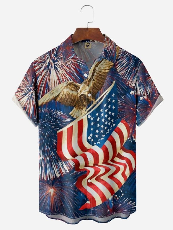 American Flag Chest Pocket Short Sleeve Casual Shirt Hawaiian Shirt Jezsport.com