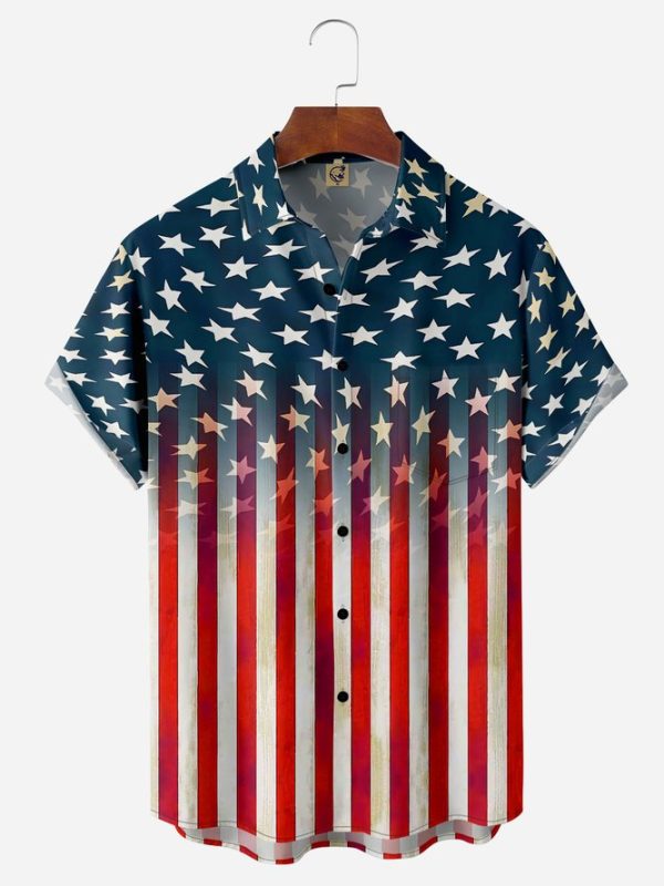 American Flag Chest Pocket Short Sleeve Casual Shirt Hawaiian Shirt Jezsport.com