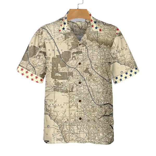 Old Map of Texas Vintage Texas Hawaiian Shirt Jezsport.com