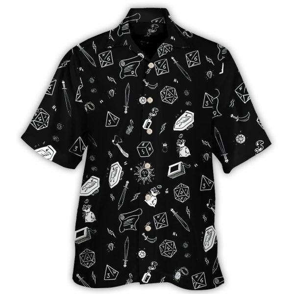 DnD Button Up Black & White Pattern - Hawaiian Shirt Jezsport.com