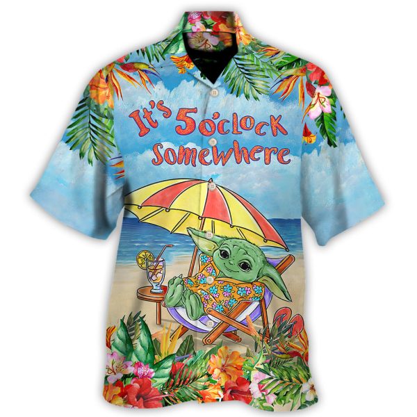 SW Baby Yoda In The Beach It? 5 O?lock Somewhere Print - Hawaiian Shirt Jezsport.com