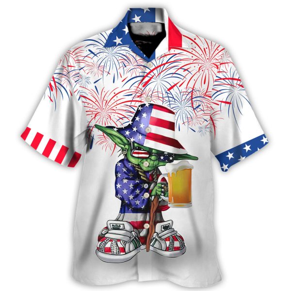 Independence Day SW Yoda With Beer -Hawaiian Shirt Jezsport.com