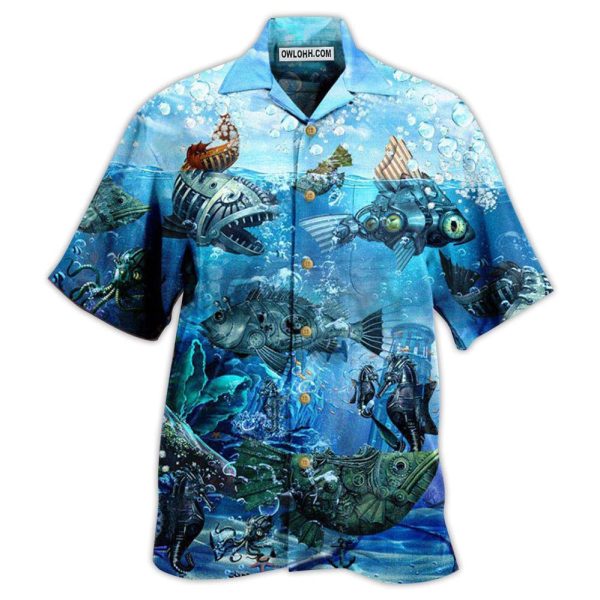 Fishing Ocean Undersea Steampunk Fish - Hawaiian Shirt Jezsport.com