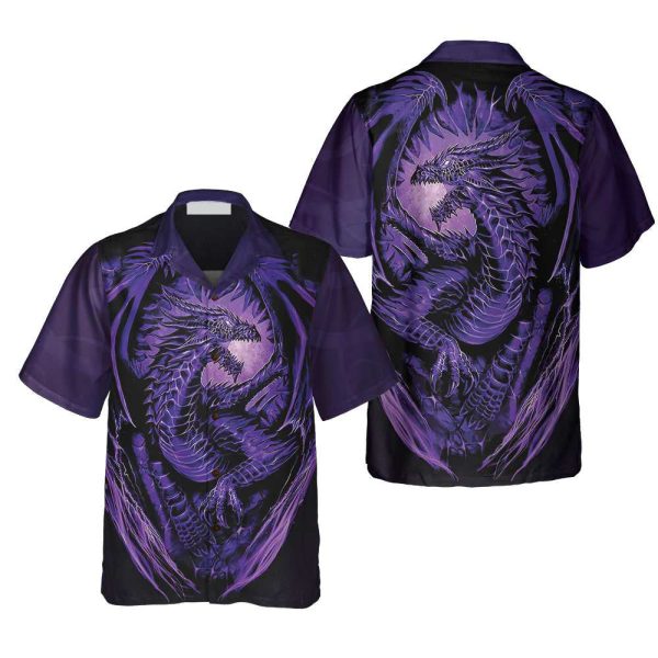 Purple Neon Dragon Hawaiian Shirt, Black And Purple Dragon Shirt Jezsport.com