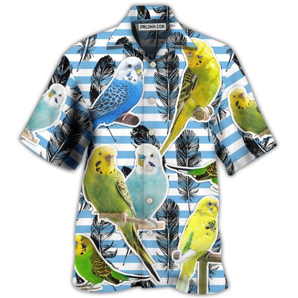 Parrot Parakeet Blue And White Stripe - Hawaiian Shirt Jezsport.com