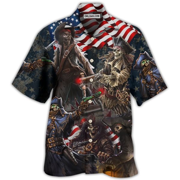 Pirate Skeleton USA Flag Independence Day - Hawaiian Shirt Jezsport.com