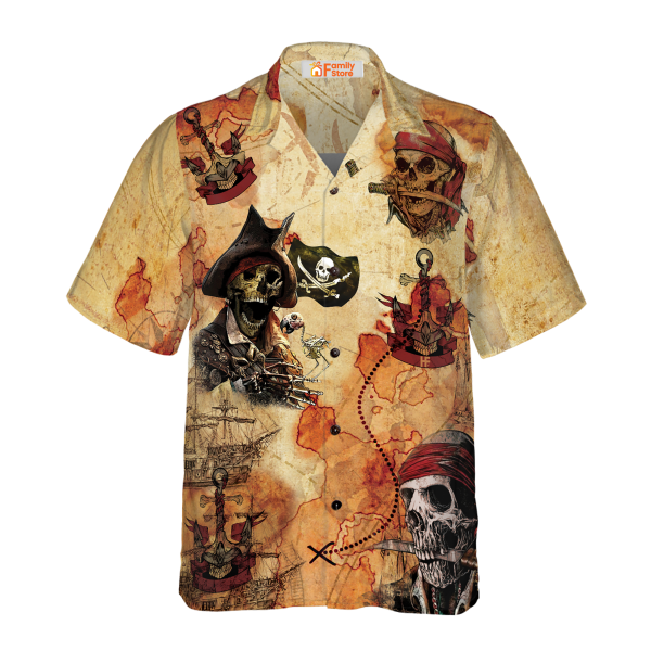 Pirate Skull Treasure Hunt Hawaiian Shirt Jezsport.com