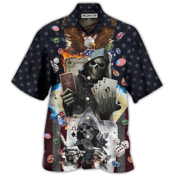 Poker Skull Flame US Flag Independence Day - Hawaiian Shirt Jezsport.com