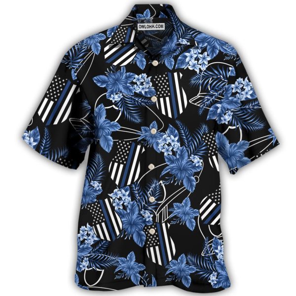 Police Blue Tropical Floral - Hawaiian Shirt Jezsport.com