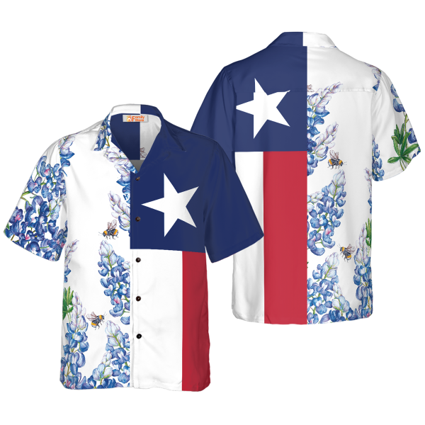 Floral Texas Flag, Royal Blue Bluebonnet Texas Hawaiian Shirt Jezsport.com