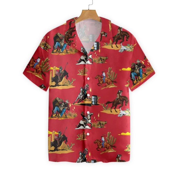 Rodeo Seamless Pattern Hawaiian Shirt Red Version, Texas Native Western Shirt Jezsport.com