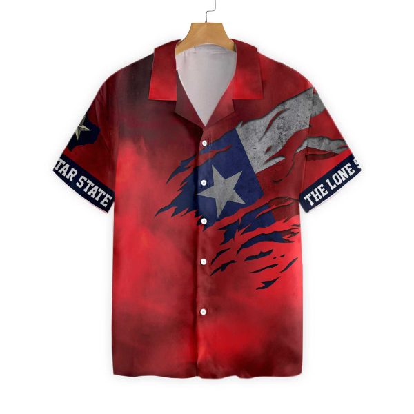 Red Ripped Flag Texas Hawaiian Shirt For Men, Texas The Lone Star State Shirt Jezsport.com